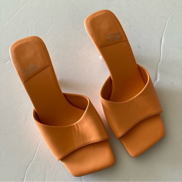 NWOB Jeffery Campbell Anthropologie Square Toe Mules Orange Leather Sz 6 - Picture 1 of 7